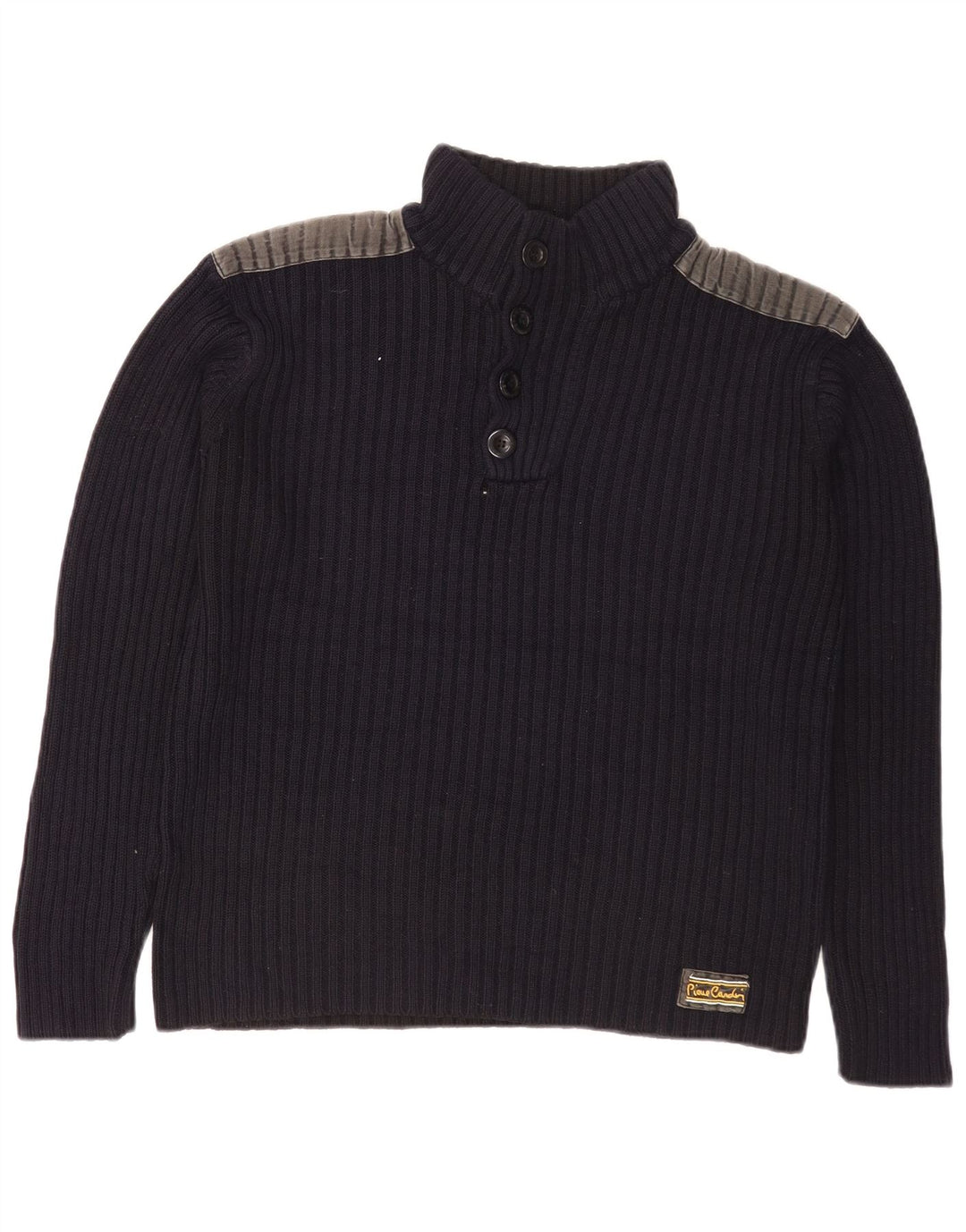 Męski sweter Pierre Cardin zapinany na guziki, mały, granatowy, z blokami kolorów