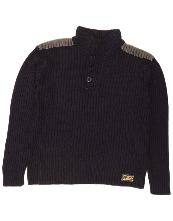 Męski sweter Pierre Cardin zapinany na guziki, mały, granatowy, z blokami kolorów