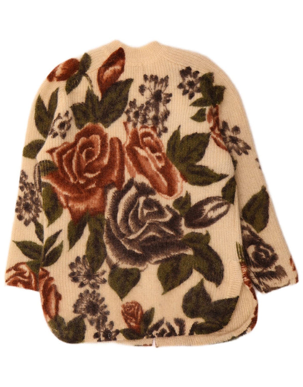 Vintage damski sweter z wycięciem pod szyją, UK 14, duży, beżowy, kwiatowy