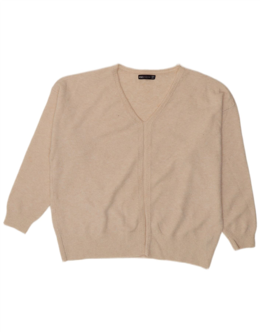 Marks & Spencer Damski sweter oversize z dekoltem w kształcie litery V, UK 16, duży beżowy