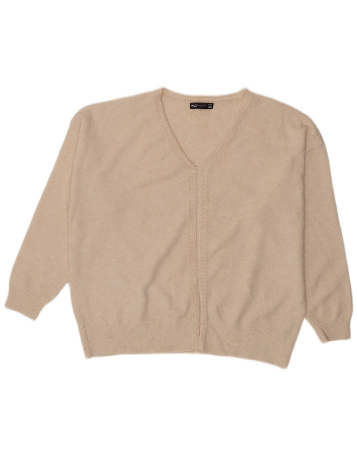 Marks & Spencer Damski sweter oversize z dekoltem w kształcie litery V, UK 16, duży beżowy