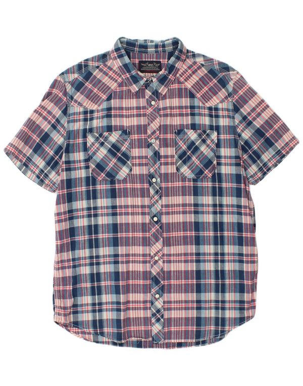 Rifle Mens Short Sleeve Shirt XL Blue Plaid Cotton