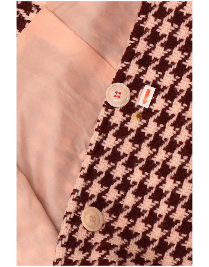 Płaszcz damski w stylu vintage, UK 10, mała, bordowa wełna w pepitkę