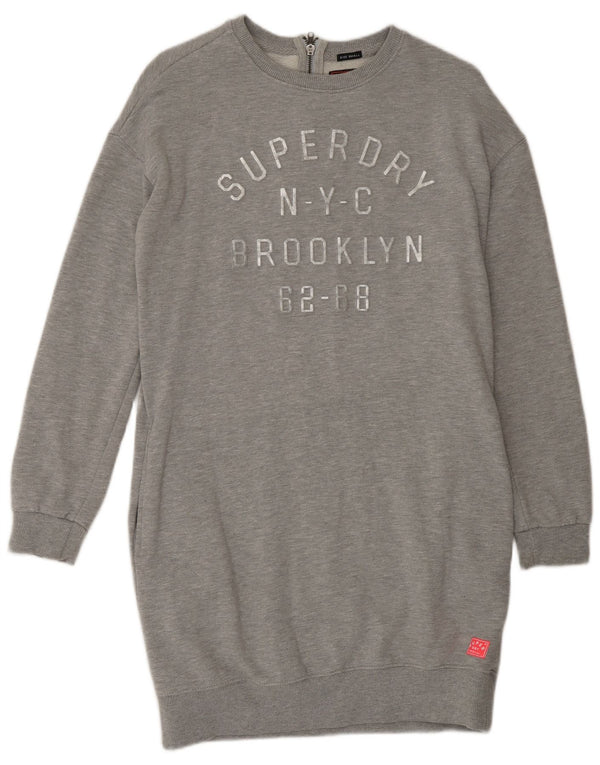 SUPERDRY Damska bluza oversize z grafiką, sukienka UK 10 Small Grey