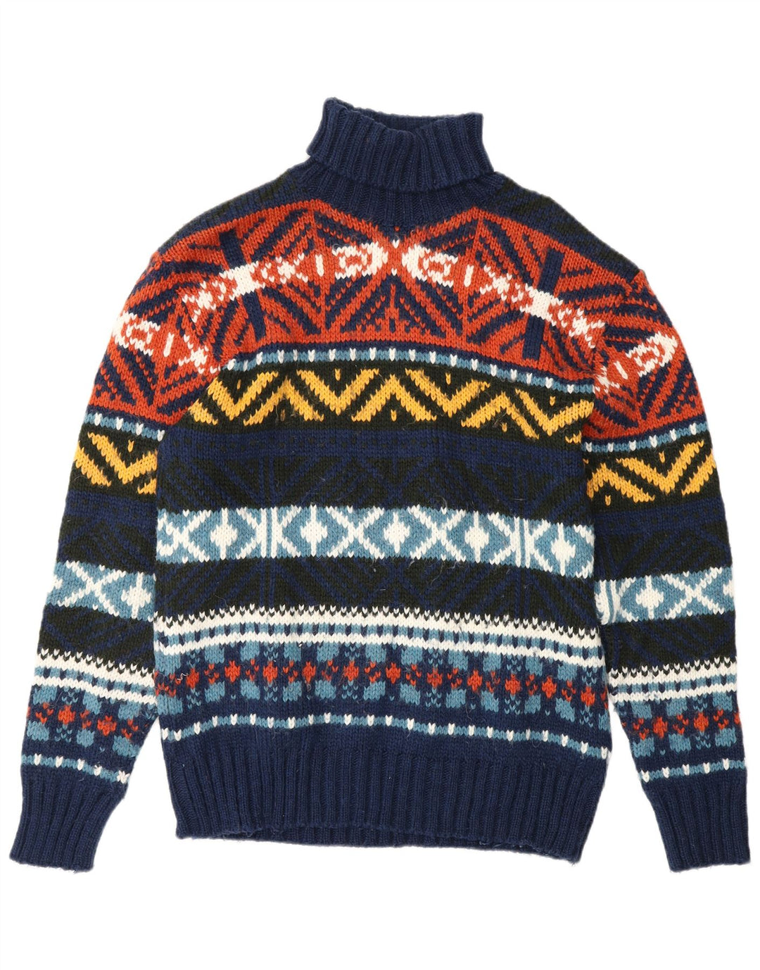 Męski sweter ZARA z wywijanym dekoltem XL, granatowy, akryl Fair Isle