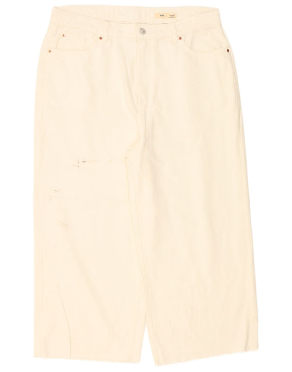 Marks & Spencer Damskie jeansy z szerokimi nogawkami, przycięte UK 16, duże W36 L24 Off White
