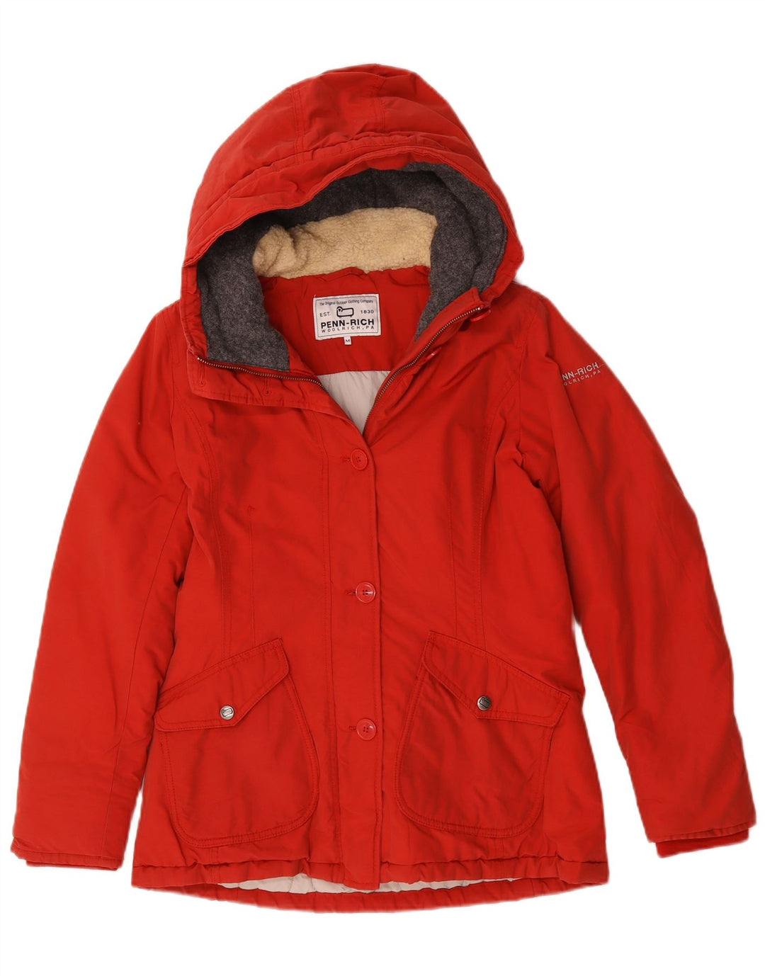 Damska kurtka parka z kapturem Woolrich UK 14, średnia czerwona bawełna