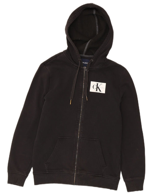 Męski sweter z kapturem i zamkiem Calvin Klein Jeans, mały, czarny, bawełniany