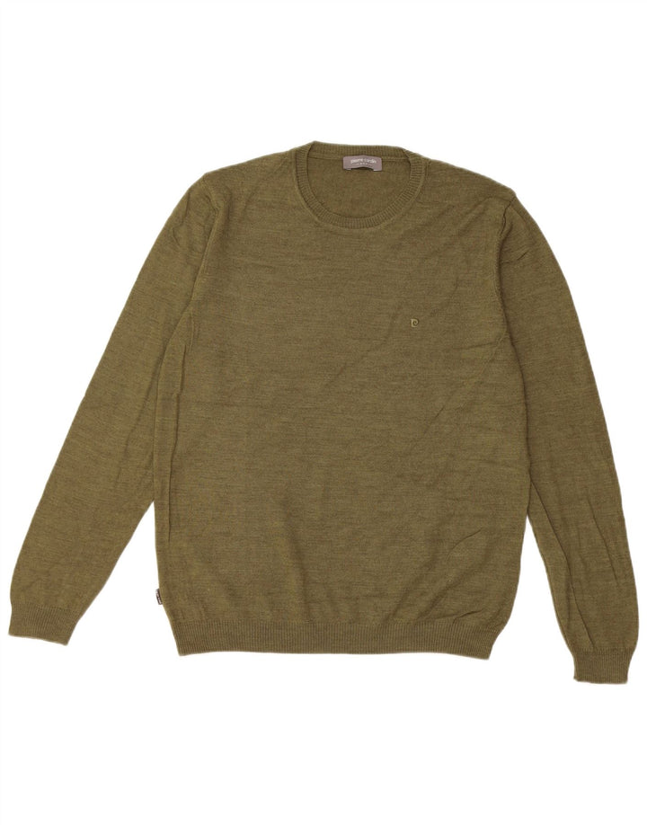 PIERRE CARDIN Męski sweter z okrągłym dekoltem, średnia wełna khaki