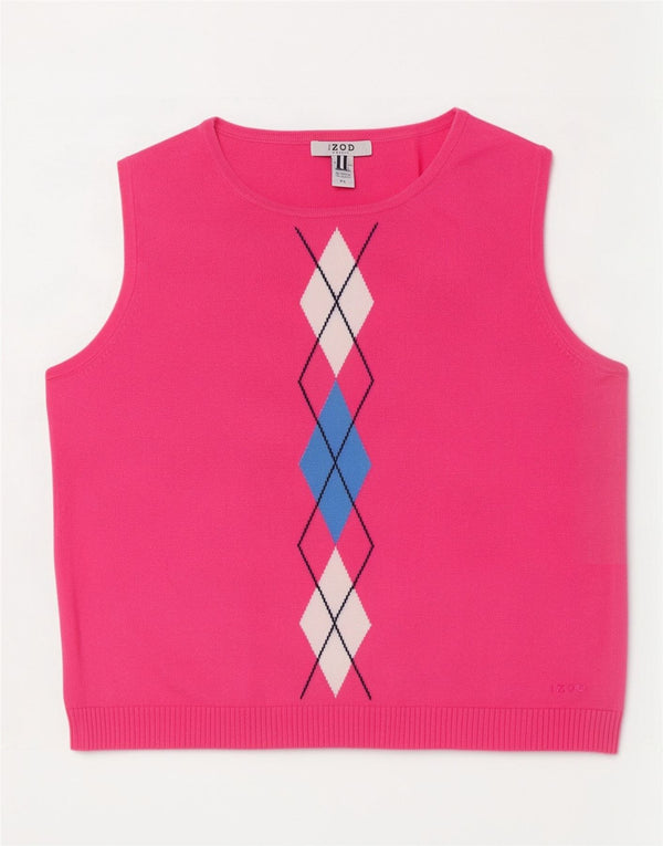 Damski podkoszulek Izod Petite Vest UK 14, duży, różowy, argyle/diamentowa bawełna