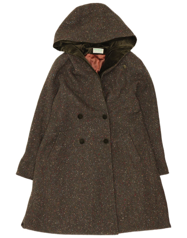 Damski płaszcz z kapturem i podwójnymi piersiami Jimmy Hourihan UK 10 Small Green Flecked