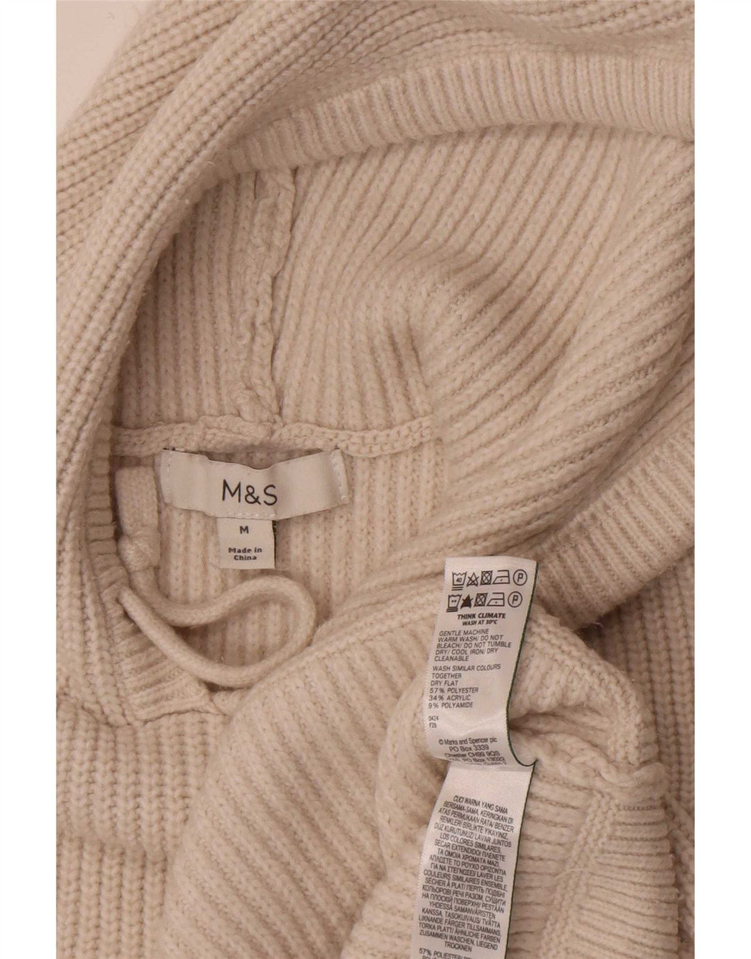 Marks & Spencer Damski sweter z kapturem, UK 14, średni beżowy poliester