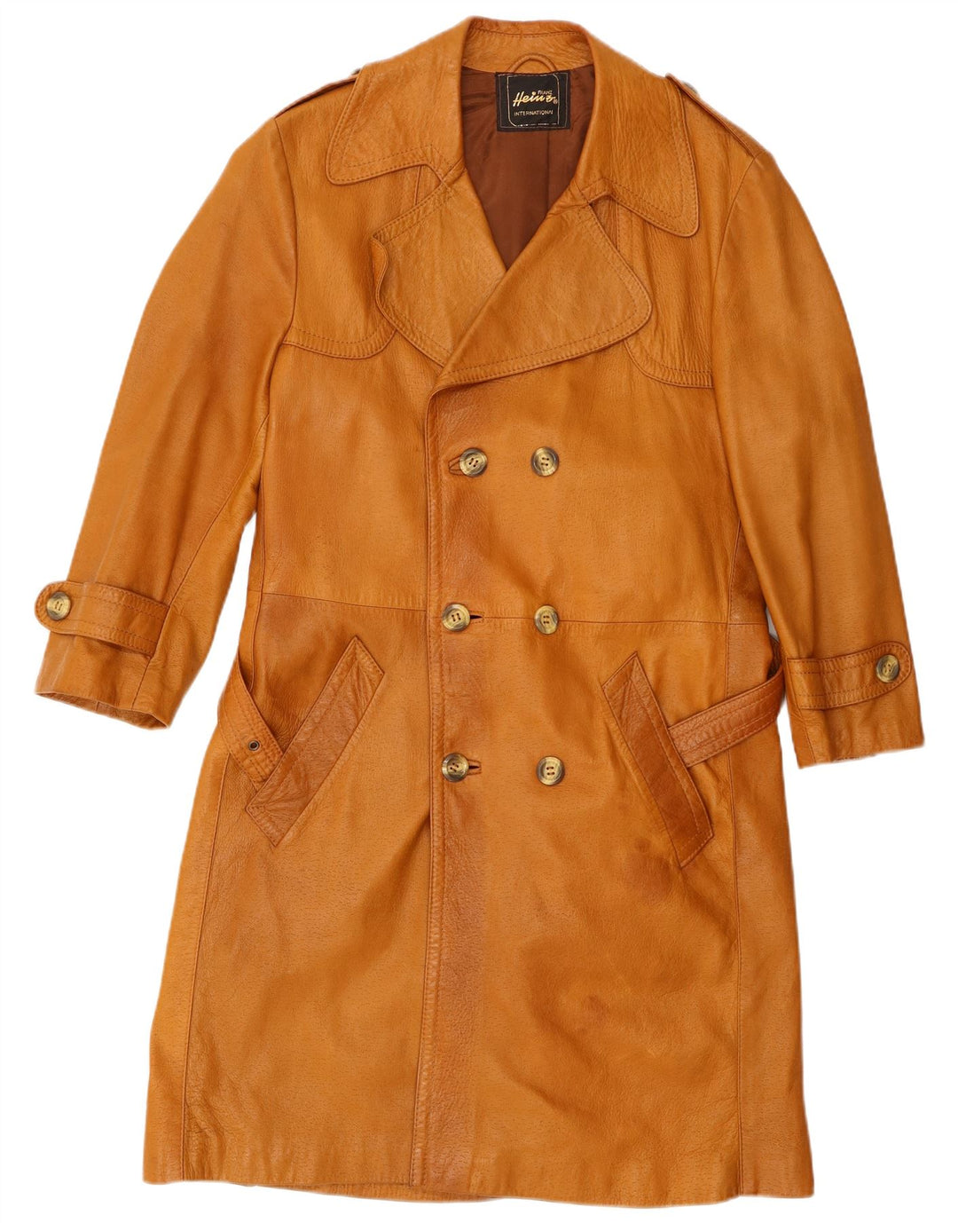 VINTAGE Męski wojskowy płaszcz skórzany EU 46 mały beż