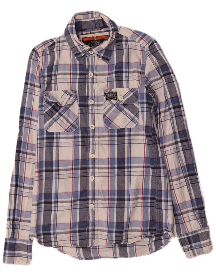 Męska koszula flanelowa Superdry w małą niebieską kratę, bawełniana