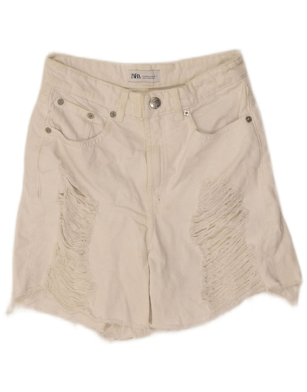 Damskie spodenki jeansowe Zara w trudnej sytuacji EU 36 XS W26, biała bawełna