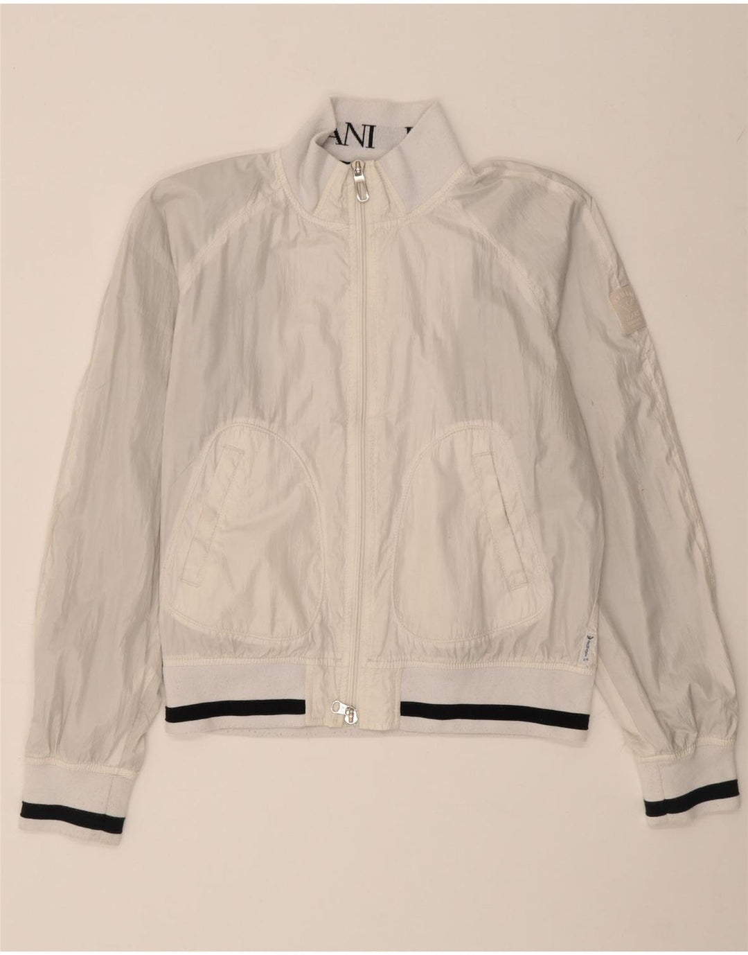 ARMANI JEANS Mens Bomber Jacket EU 52 XL White Polyester