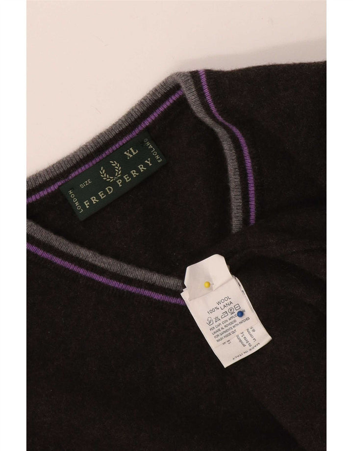 Męski sweter Fred Perry z dekoltem w kształcie litery V, XL, czarna wełna