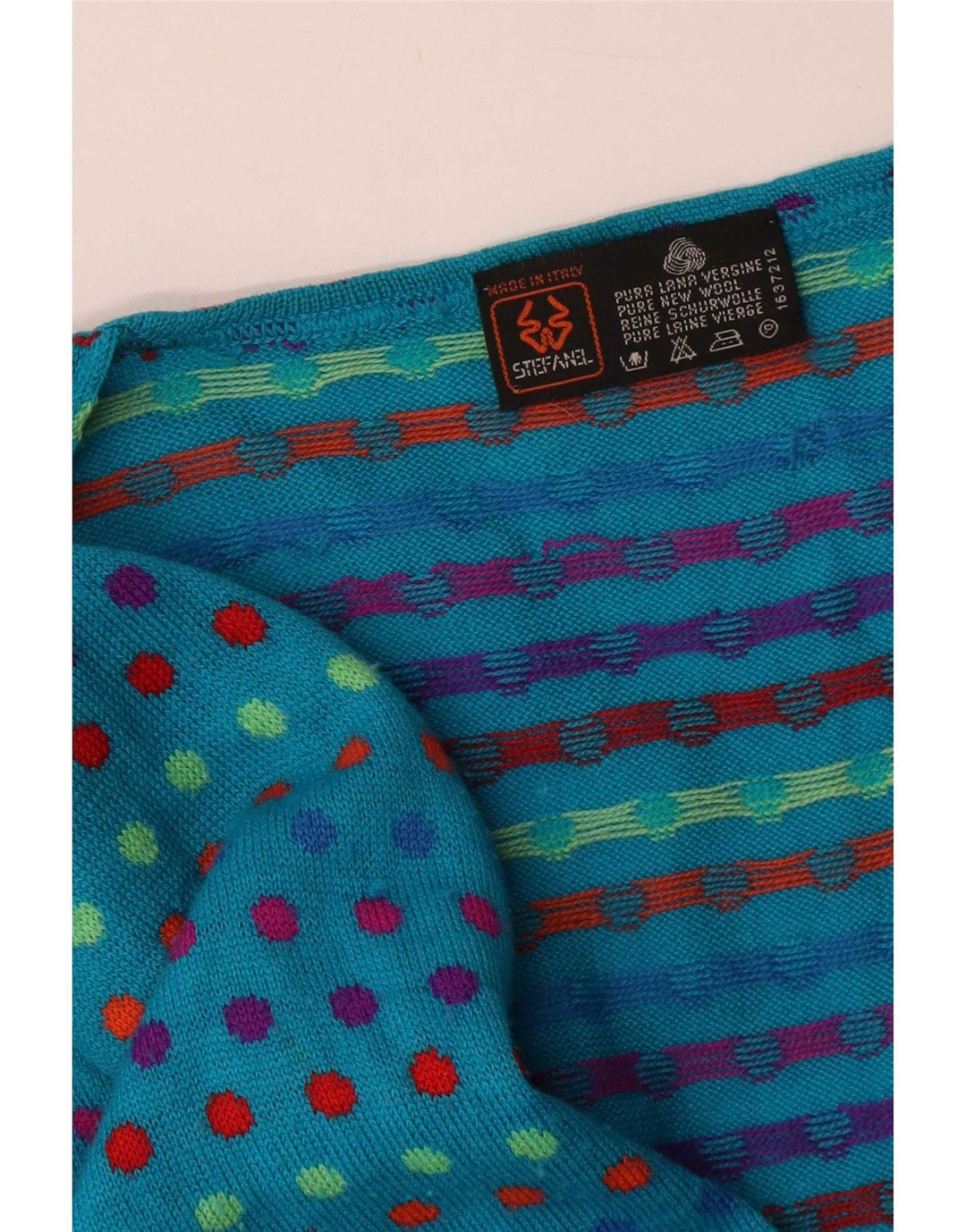 Sweter damski Stefanel z wiązaniem z przodu, UK 16, duża, niebieska wełna w kropki
