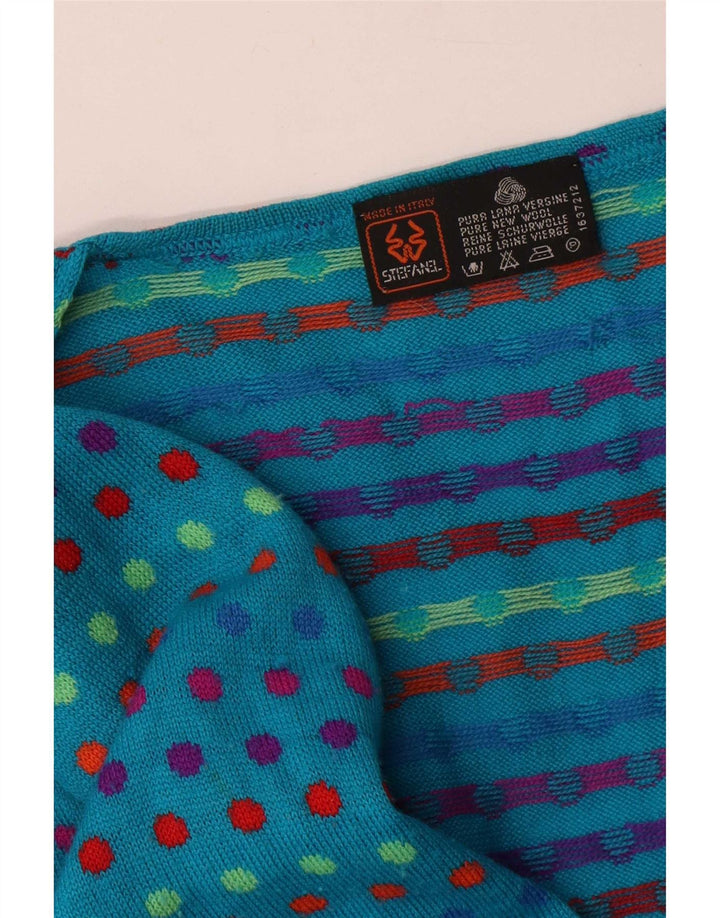 Sweter damski Stefanel z wiązaniem z przodu, UK 16, duża, niebieska wełna w kropki