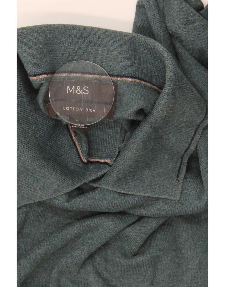 Marks & Spencer Męski sweter polo z dekoltem w kolorze średniej zieleni, bawełniany