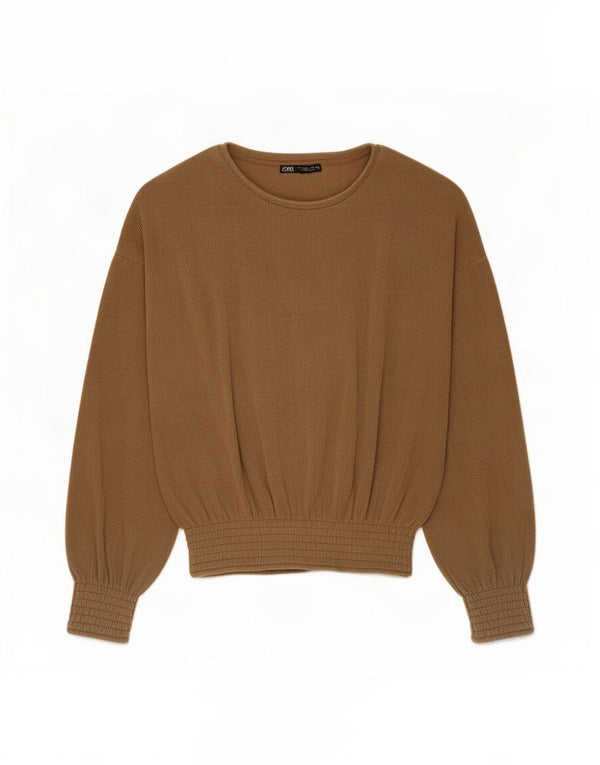 Damski top oversize Zara z długim rękawem, UK 10, mały, brązowy poliester