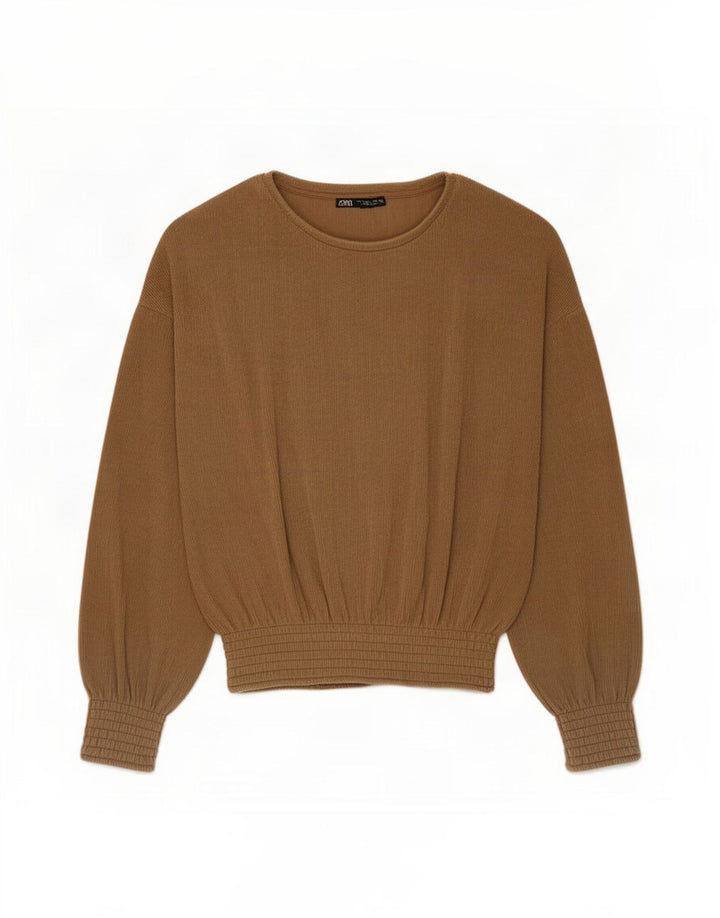 Damski top oversize Zara z długim rękawem, UK 10, mały, brązowy poliester