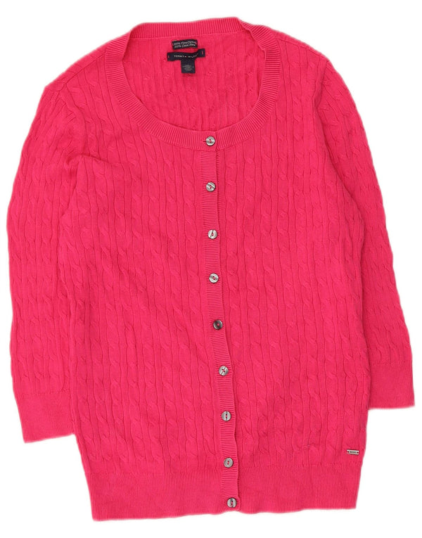 Damski sweter rozpinany Tommy Hilfiger z rękawem 3/4, UK 12, średnio różowy, bawełniany