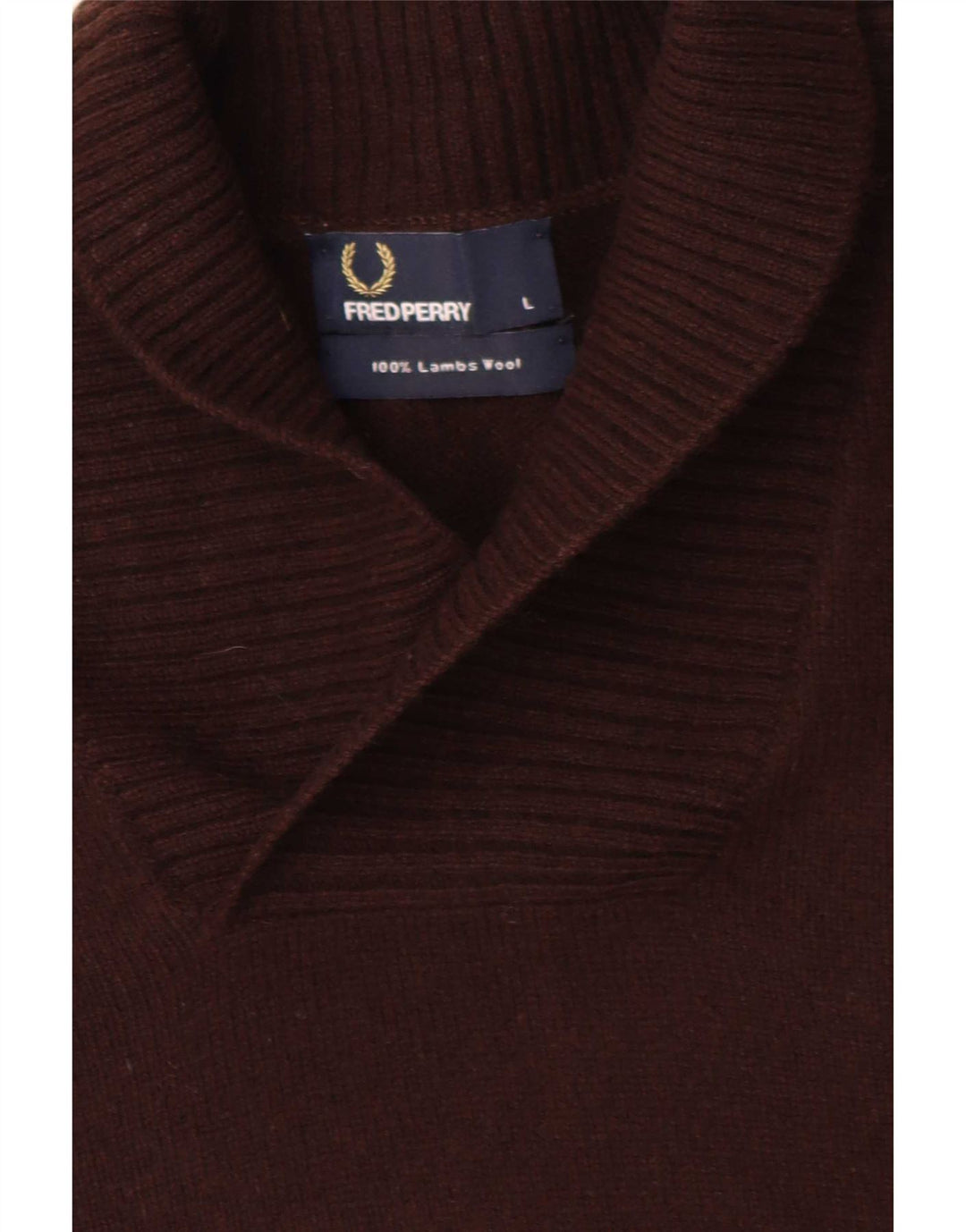 Męski sweter Fred Perry z szalowym dekoltem, duży, brązowy, z owczej wełny
