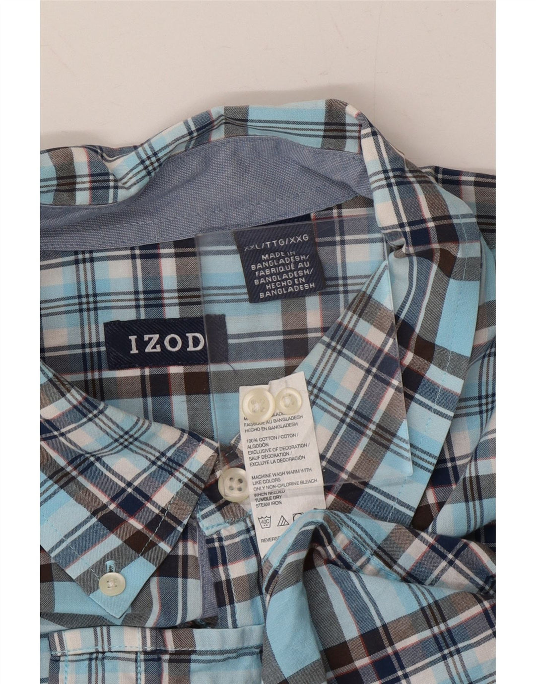 IZOD Mens Short Sleeve Shirt 2XL Blue Check Cotton Vintage Izod and Second-Hand Izod from Messina Hembry 