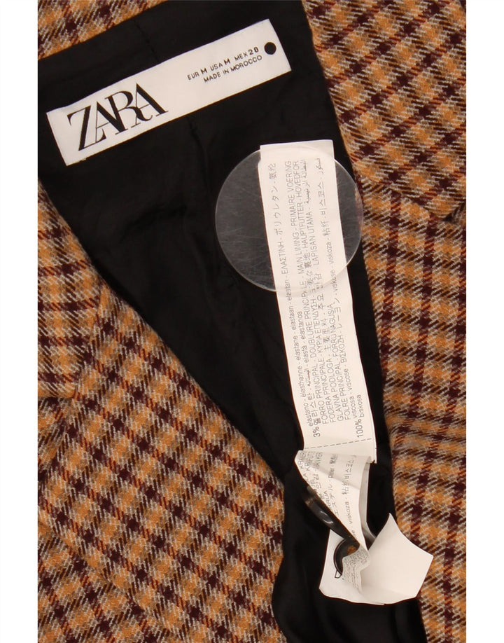 Damska marynarka ZARA zapinana na 2 guziki UK 14 Średni brąz w wiskozę w kratę