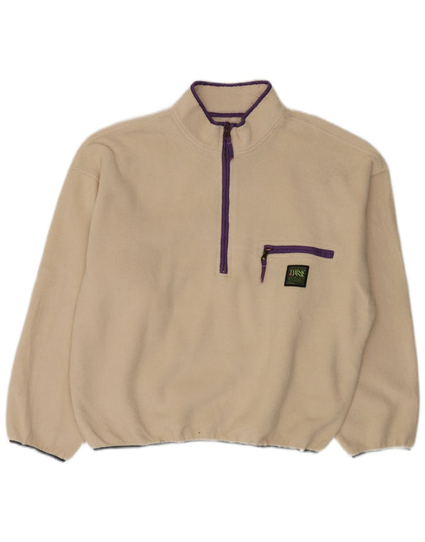 Think Różowy damski, oversize'owy sweter polarowy z zamkiem błyskawicznym UK 14, średni złamanej bieli