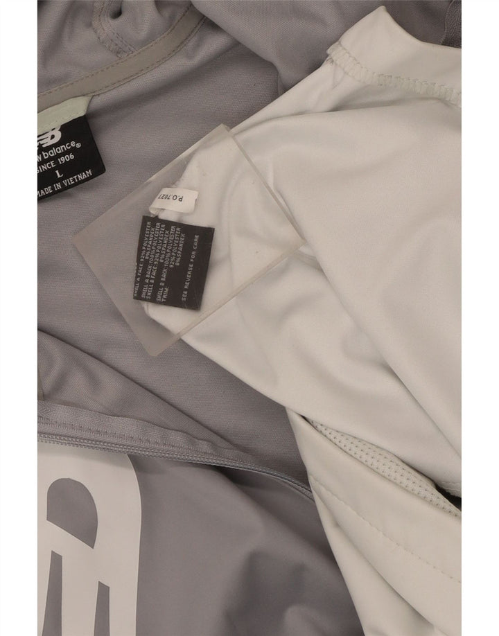 Męski sweter z kapturem New Balance z grafiką, duży szary poliester z blokami kolorów