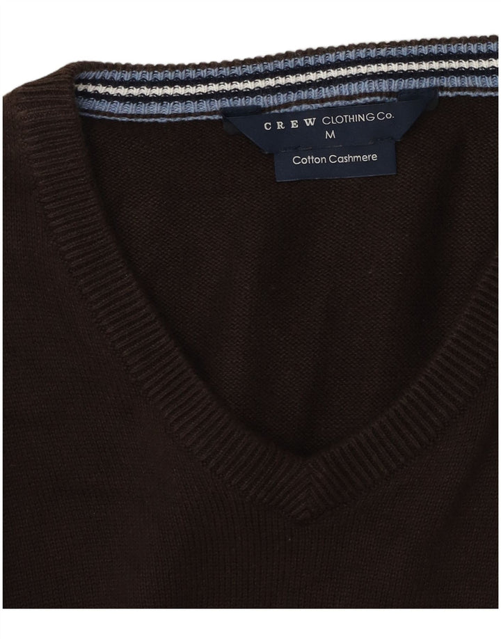 Crew Clothing Męski sweter z dekoltem w kształcie litery V, średniobrązowy, bawełniany
