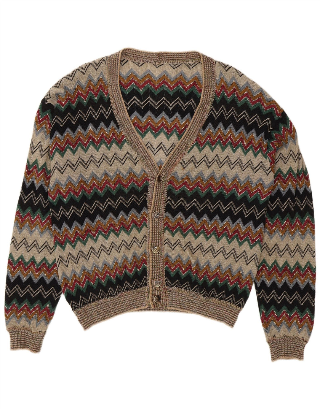 Męski sweter rozpinany w stylu vintage IT 50 Średni, wielobarwny, lniany Chevron