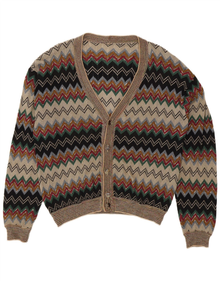Męski sweter rozpinany w stylu vintage IT 50 Średni, wielobarwny, lniany Chevron