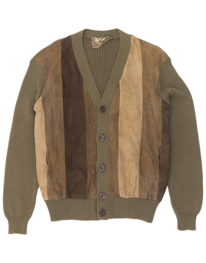 Męski zamszowy sweter w stylu vintage IT 50, wełna w kolorze średniego khaki