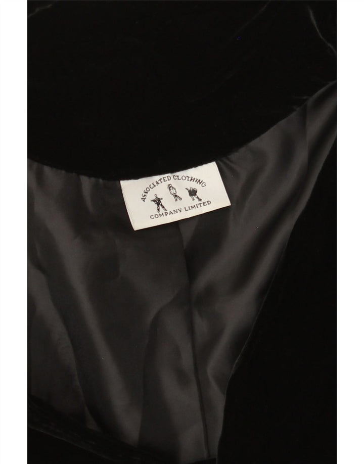 Aksamitna marynarka damska VINTAGE zapinana na 3 guziki UK 12, średnia czarna