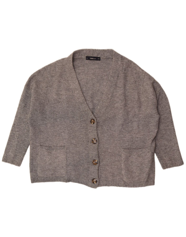 Damski sweter rozpinany z rękawem 3/4 Zara UK 14 Średni szary akryl