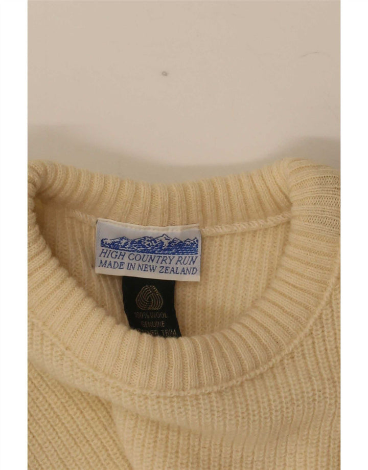 Sweter męski w stylu vintage z okrągłym dekoltem, wełniany, w kolorze średniego beżu