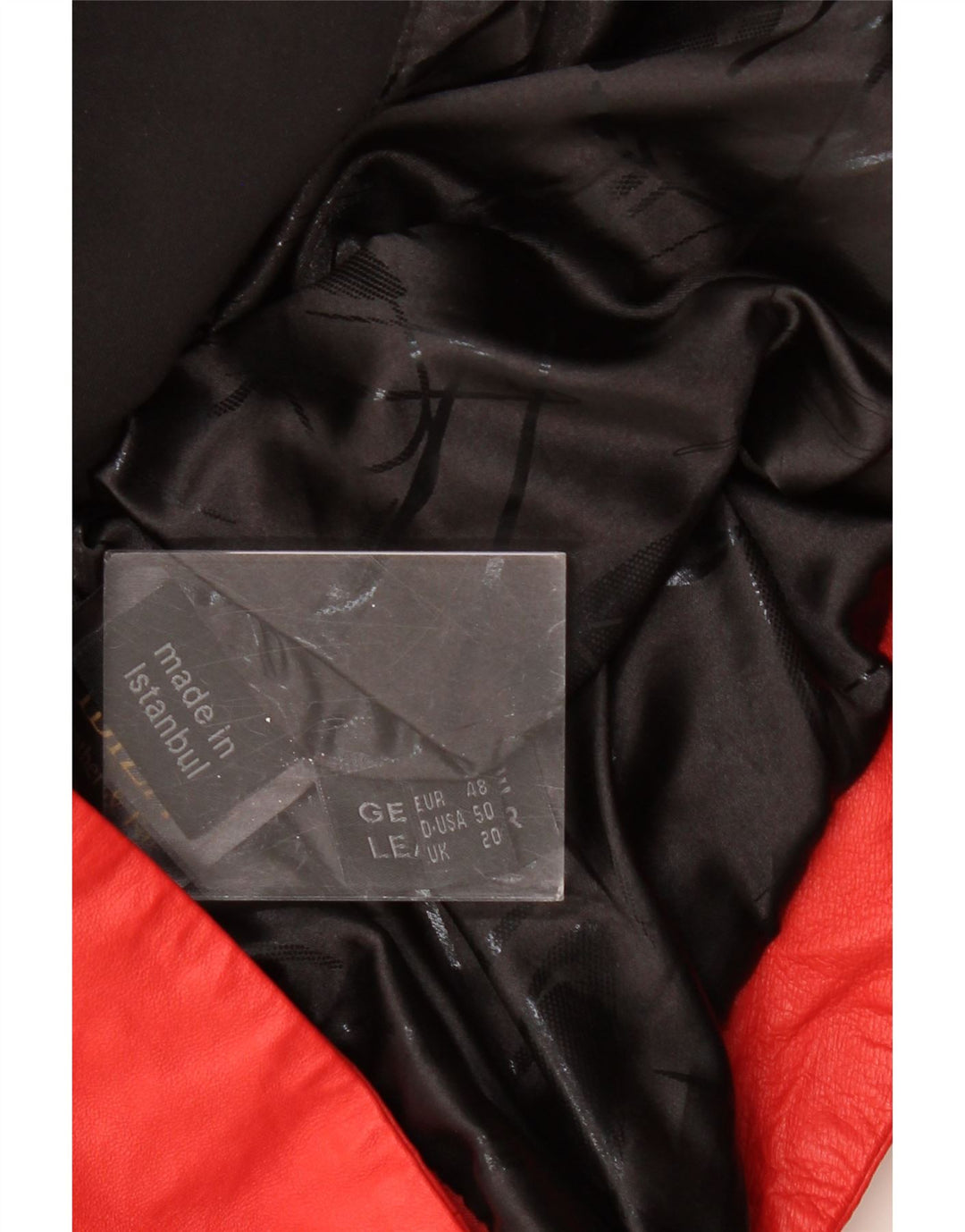 IBIZA Damska skórzana kurtka z kapturem UK 20 2XL Czerwona skóra z blokami kolorów