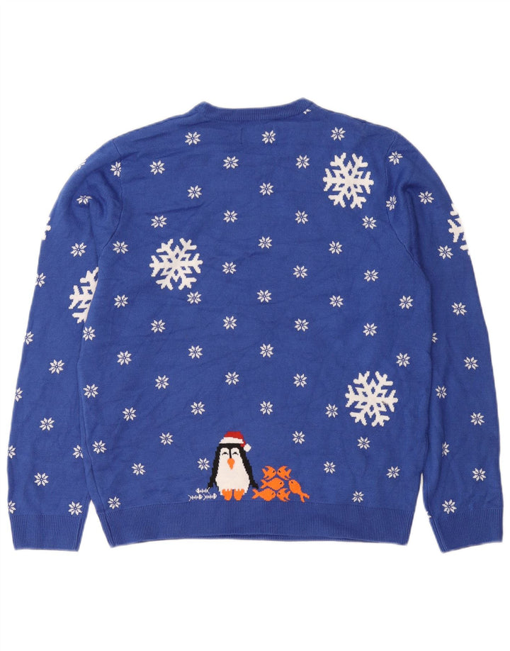 Marks & Spencer Męski sweter z okrągłym dekoltem, średnioniebieski, zimowy