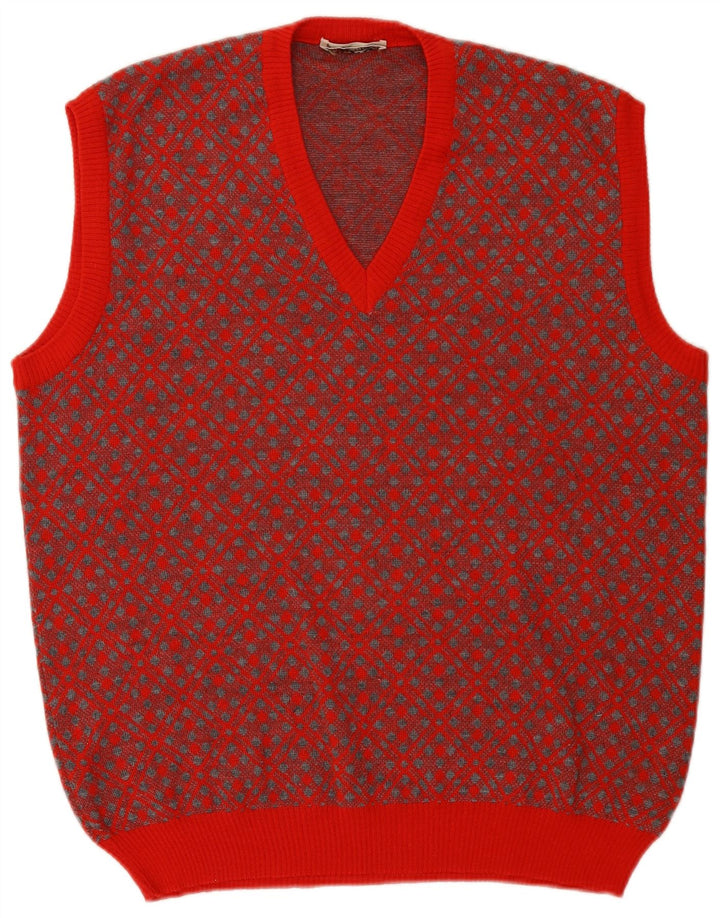 Podkoszulek męski w stylu vintage, duży, czerwony, geometryczny, wełniany