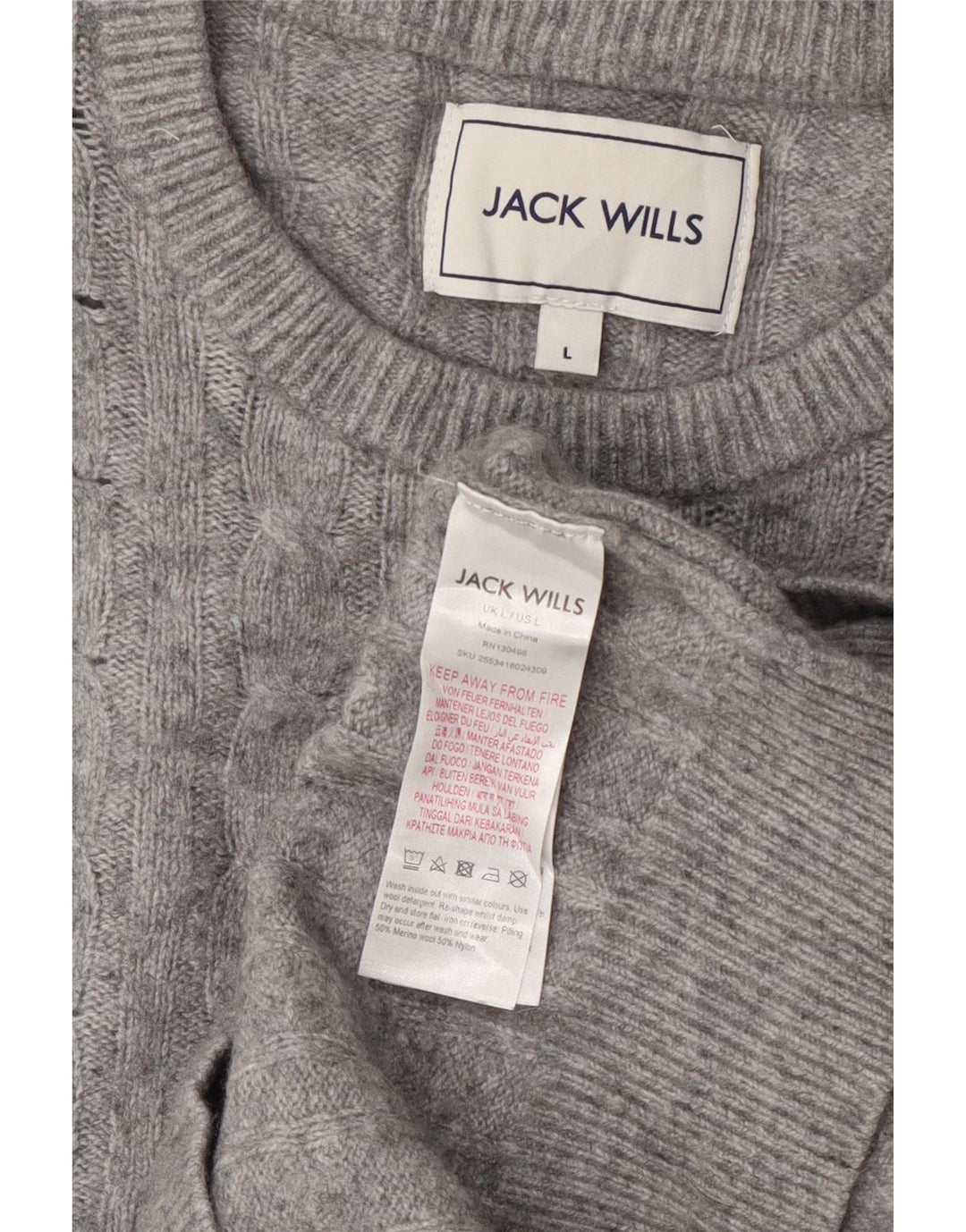Sweter damski Jack Wills z okrągłym dekoltem, UK 14, duży, szary, wełniany