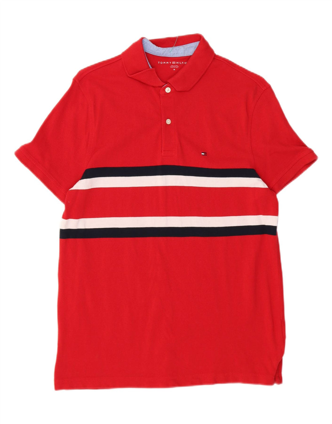 TOMMY HILFIGER Mens Polo Shirt Medium Red Striped Cotton Vintage Tommy Hilfiger and Second-Hand Tommy Hilfiger from Messina Hembry 