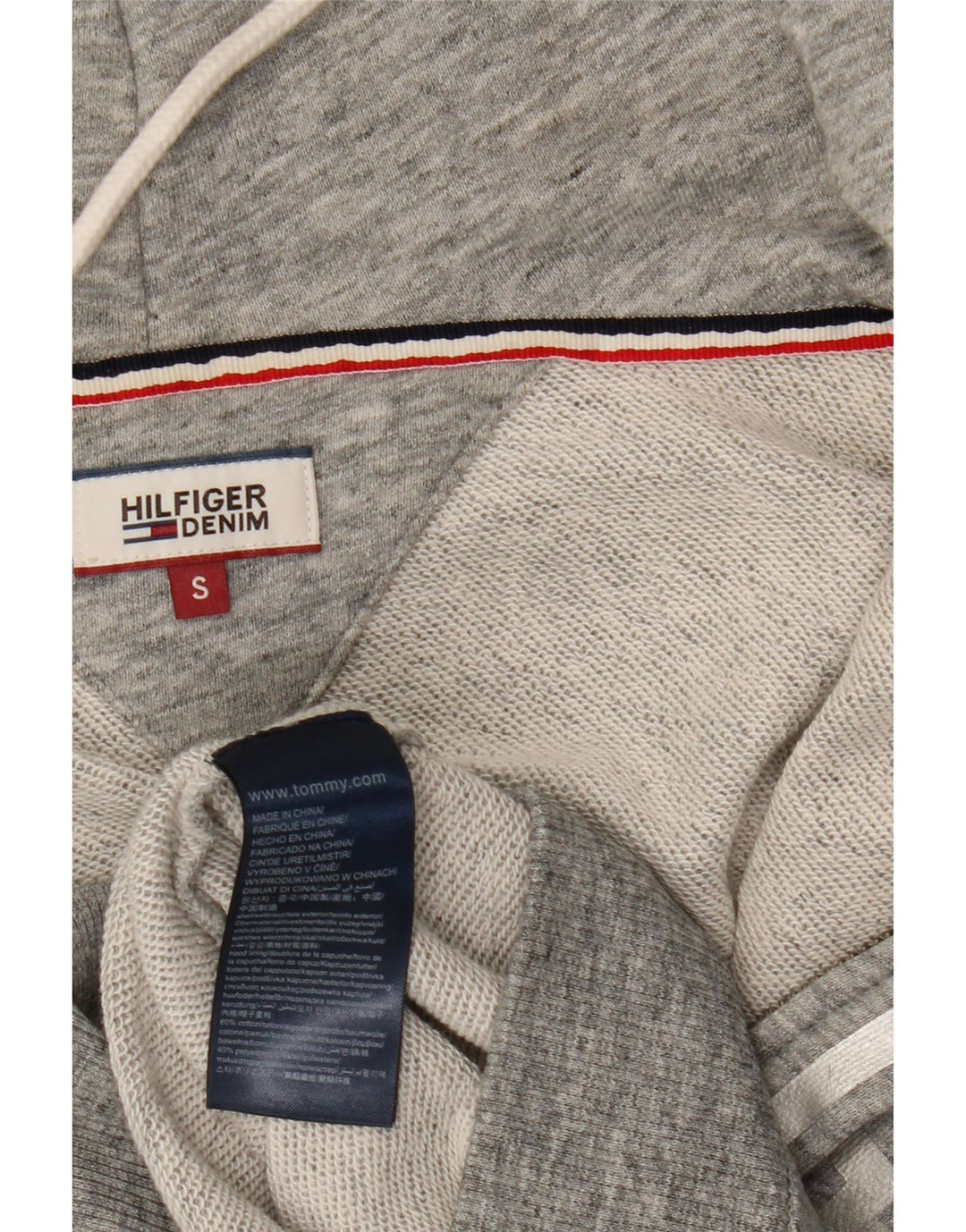 Damski sweter oversize z kapturem i zamkiem błyskawicznym TOMMY HILFIGER UK 10 Small Grey
