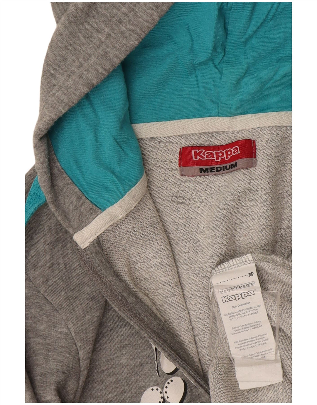 Damski sweter z kapturem Kappa z grafiką i zamkiem błyskawicznym UK 12 Średni szary, nakrapiany poliester