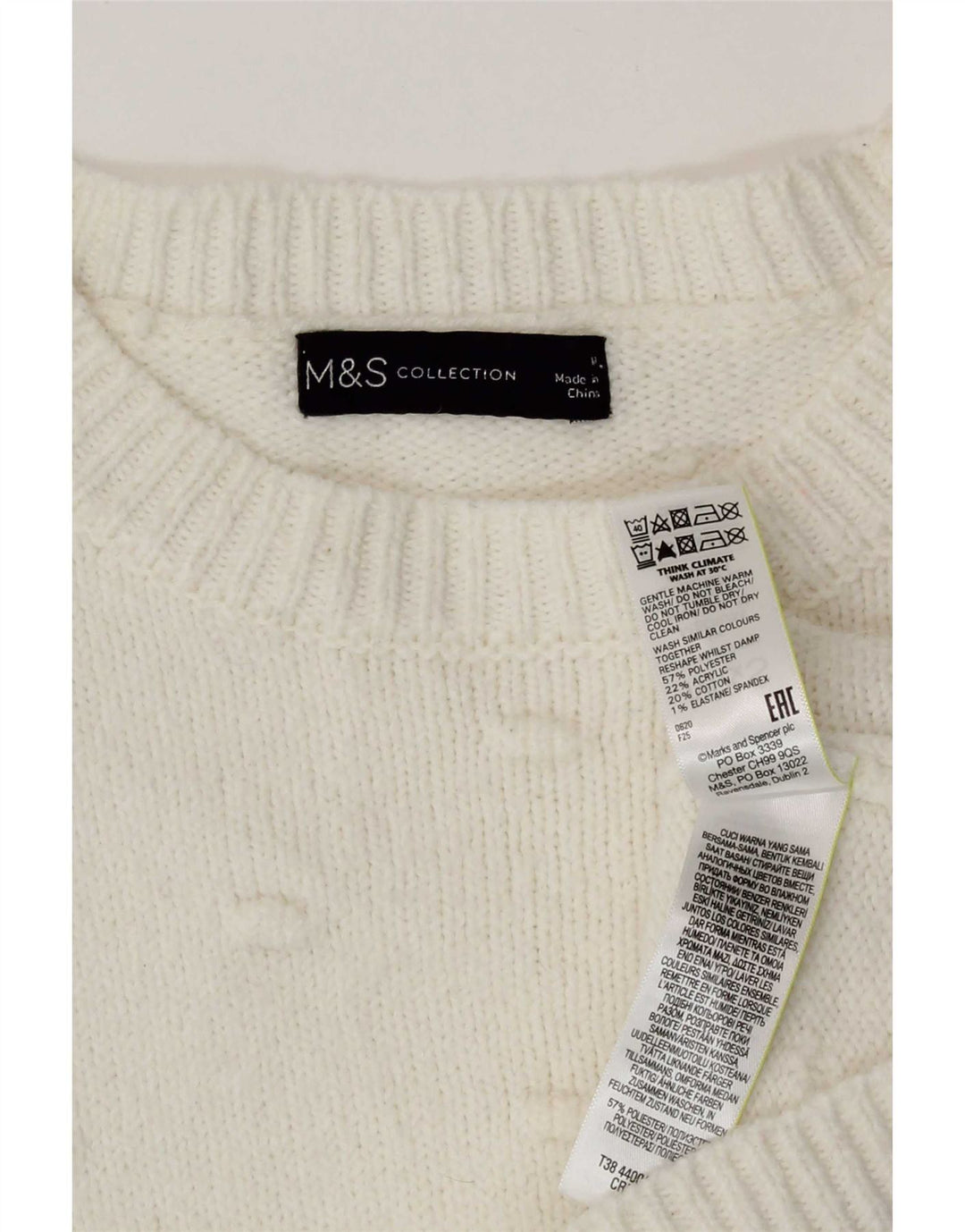 Sweter damski Marks & Spencer z okrągłym dekoltem, UK 14, średni biały
