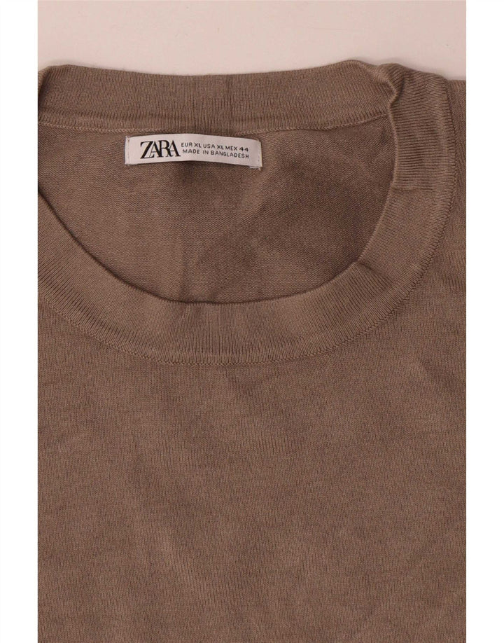 Męski sweter z okrągłym dekoltem Zara XL, szara wiskoza