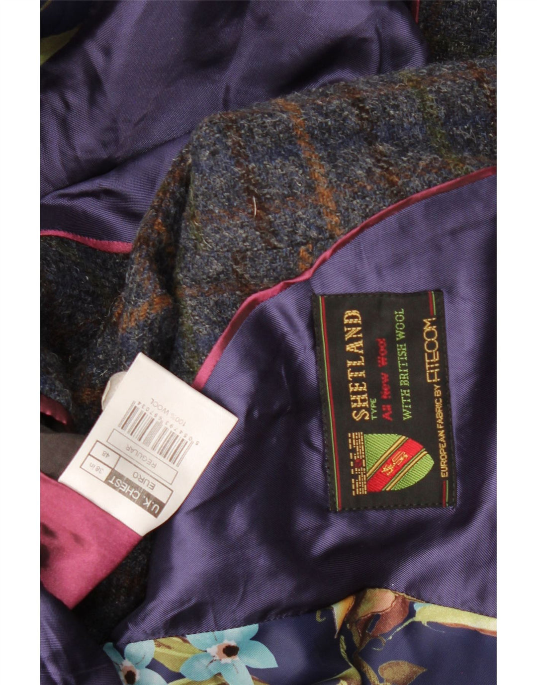 VINTAGE Męska marynarka zapinana na 2 guziki UK 38 Średni granatowy wełniany kratkę