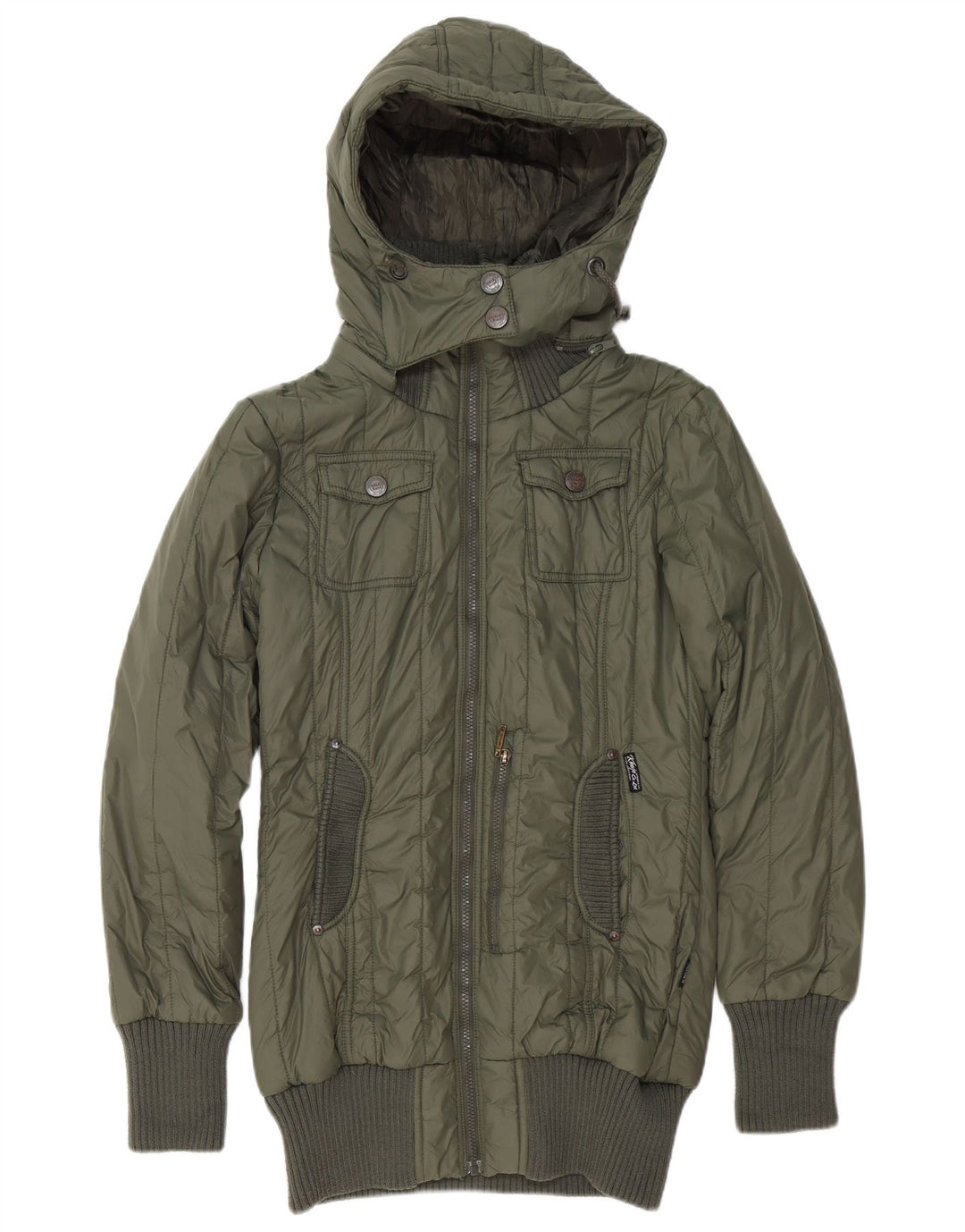 Damska ocieplana kurtka z kapturem KHUJO UK 14, duża, zielona, poliester